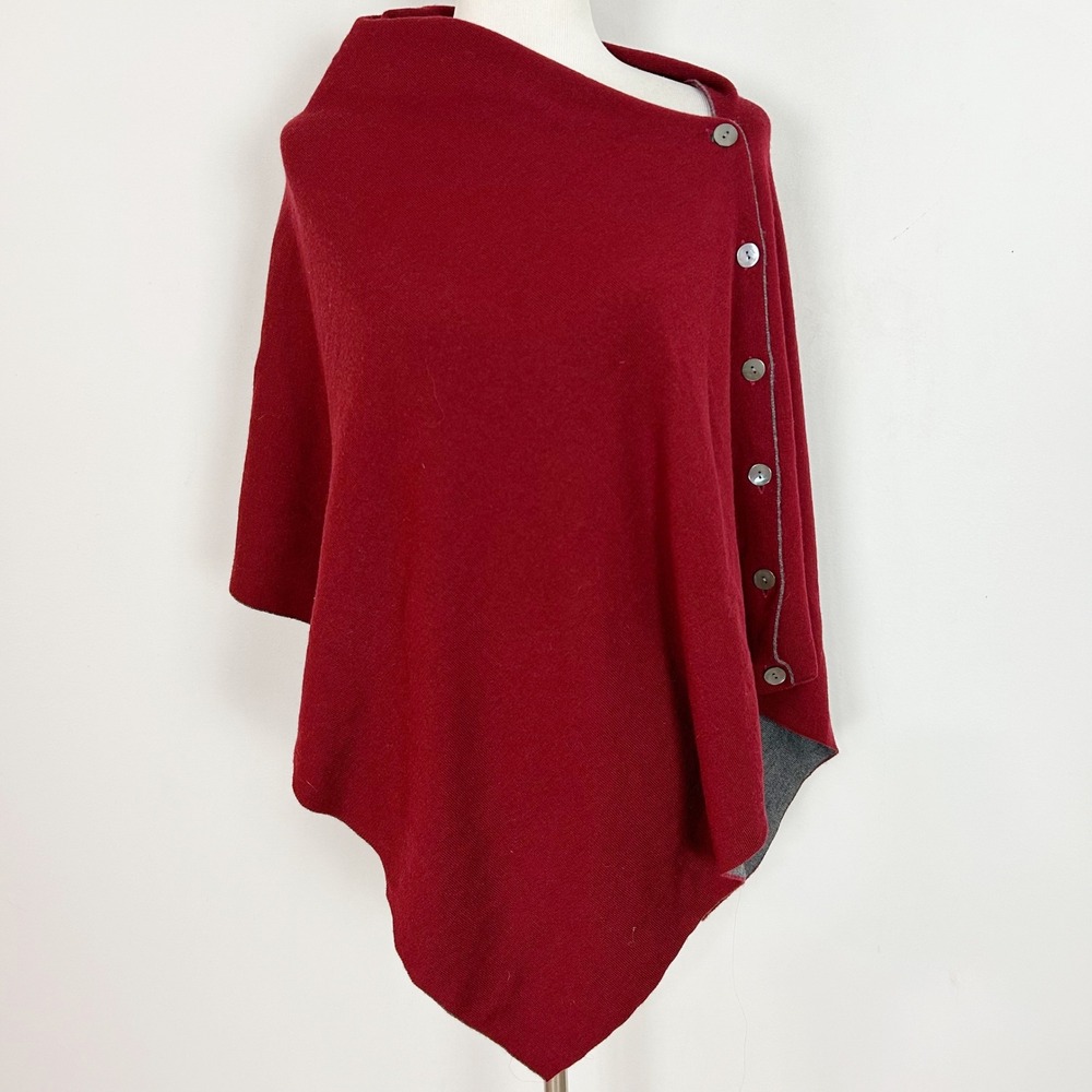 Orvis Poncho Sweater Red 100% Wool Fall Classic One Size Women's